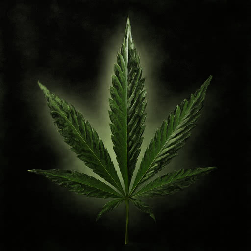 A leaf from a cannabis plant presented in an expressive Angoisse effect
