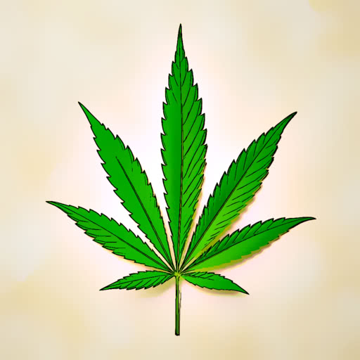 A cannabis leaf presented in a graphic comic rendering