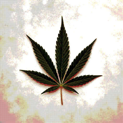 A cannabis leaf rendered with a halftone pattern effect