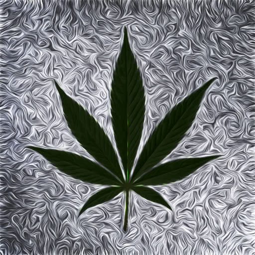 Marijuana leaf shown with a textured paint daub rendering