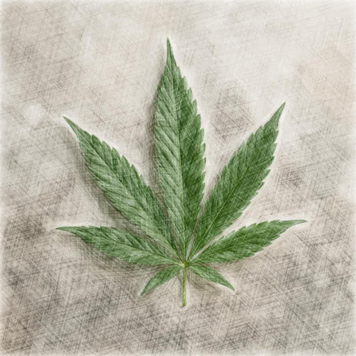 Marijuana leaf shown with a drawn sketch rendering