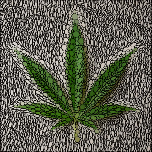 A marijuana leaf presented in a geometric packed-ellipse treatment