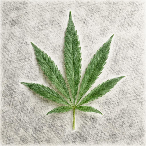 One marijuana leaf transformed using a hand-sketched effect