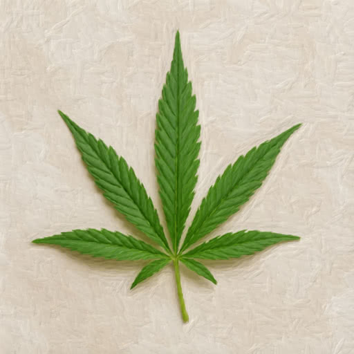 A cannabis leaf presented in a brushed artistic treatment