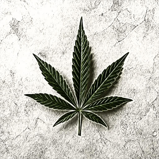 A leaf from a marijuana plant rendered with a hand-drawn colored pencil look