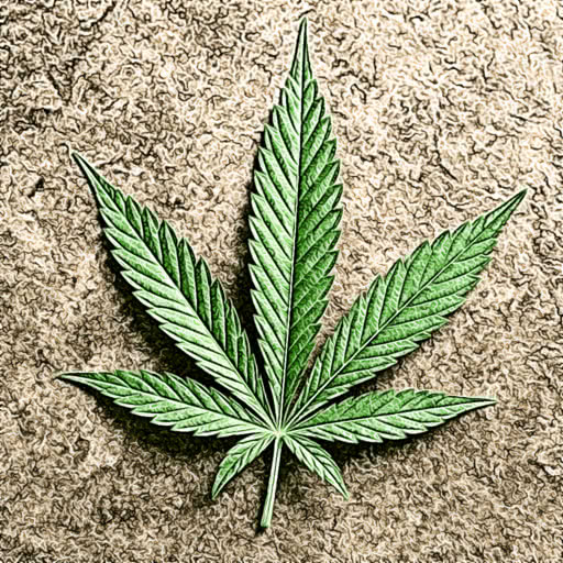 Cannabis leaf rendered with a hand-drawn colored pencil look