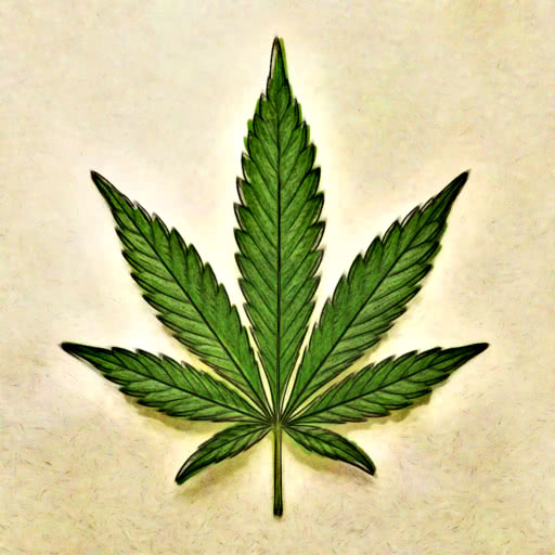 A leaf from a marijuana plant presented in a dream watercolor style