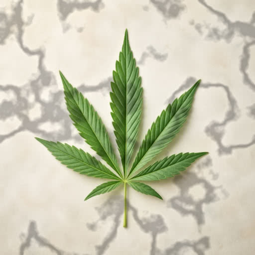 A cannabis leaf rendered with a stylized shadow effect