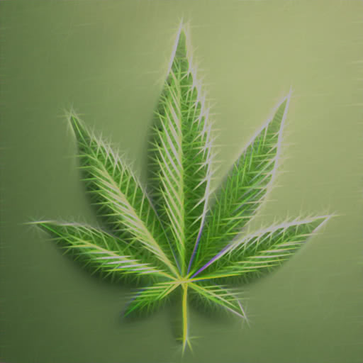 One cannabis leaf shown with a radiating Rodilius rendering