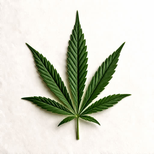 A leaf from a cannabis plant rendered with an illustration-style treatment