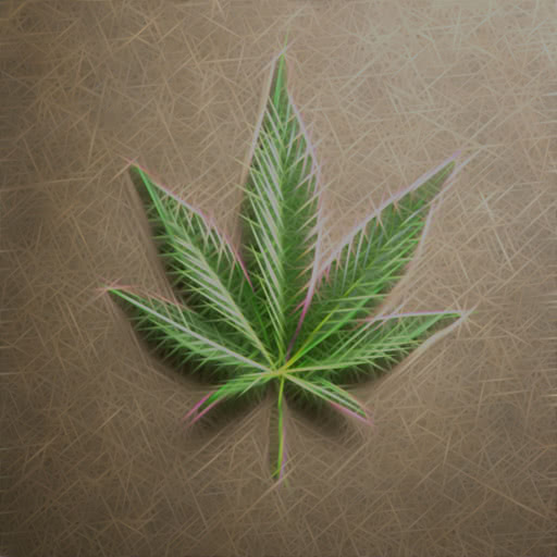 A leaf from a cannabis plant transformed using a textured Rodilius effect