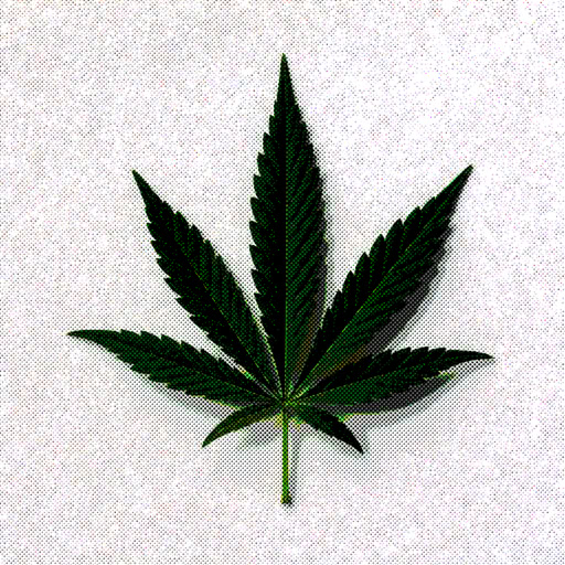 One marijuana leaf presented in a printed halftone treatment