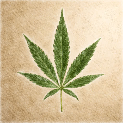 A marijuana leaf with a pencil-like sketch treatment