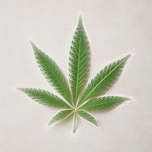 One marijuana leaf transformed using a stylized Rodilius treatment