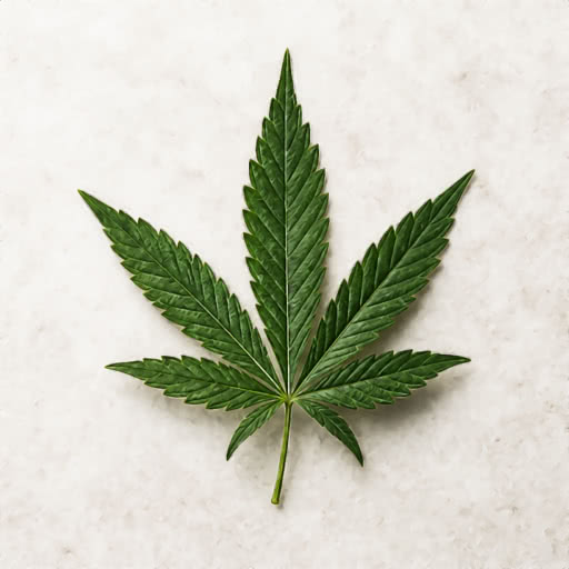 A leaf from a cannabis plant shown with an intensified graphic treatment