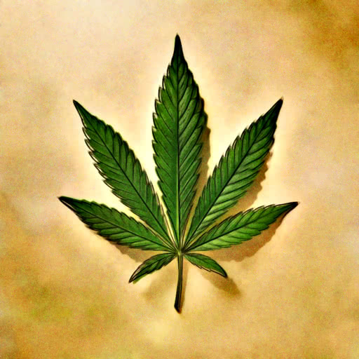 One marijuana leaf shown with a dreamy watercolor rendering