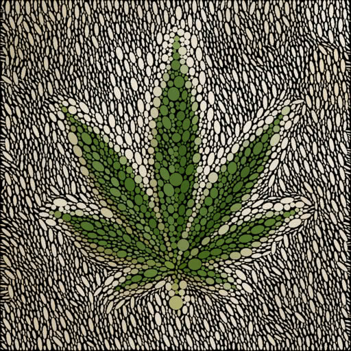 A cannabis leaf presented in a packed ellipse pattern