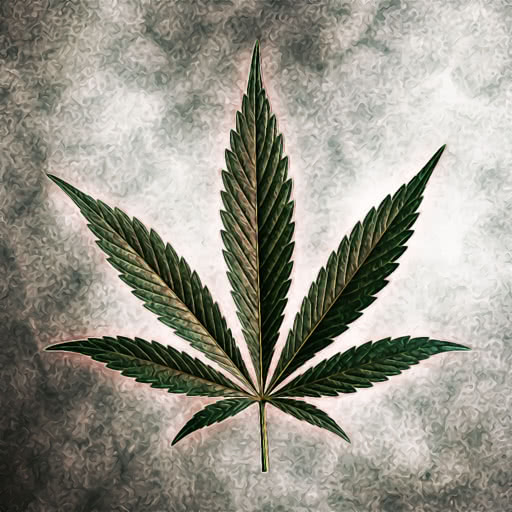 One weed leaf shown with a stylized graphic novel rendering