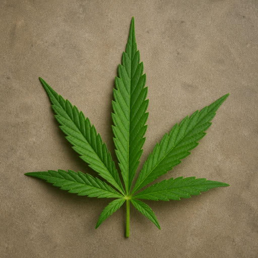 A leaf from a marijuana plant transformed using a stylized paper texture