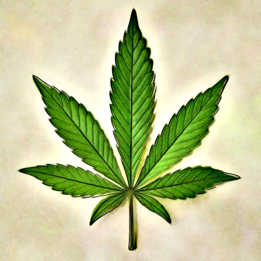 A leaf from a cannabis plant transformed using a watercolor-inspired dream effect