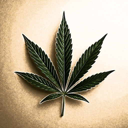 One cannabis leaf transformed using a colored pencil style