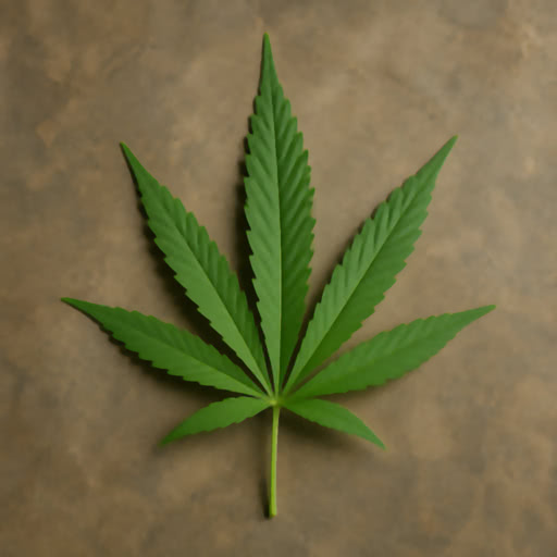 One cannabis leaf shown with a stylized sharp abstract rendering