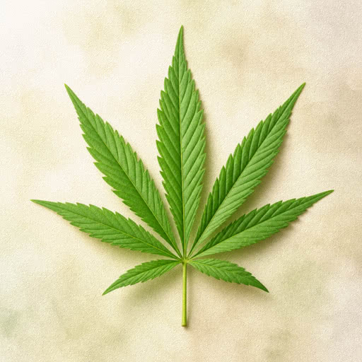 A leaf from a marijuana plant featuring a stylized paper texture
