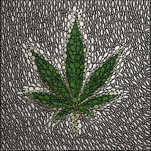 A cannabis leaf rendered with a repeated ellipse pattern