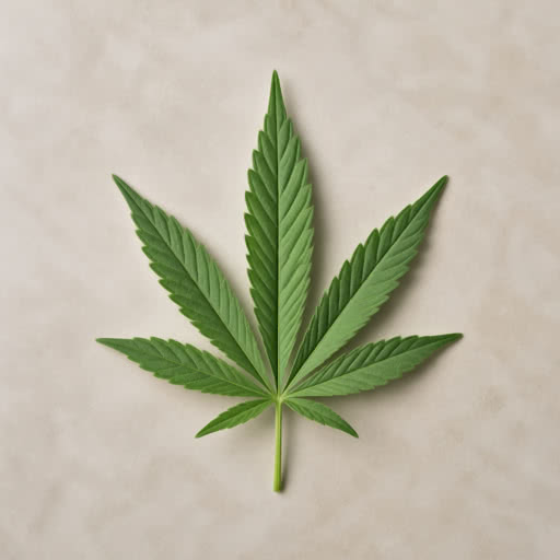 A leaf from a marijuana plant shown with a luminous highlight effect