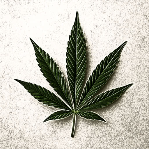 A leaf from a cannabis plant transformed using a pencil illustration treatment