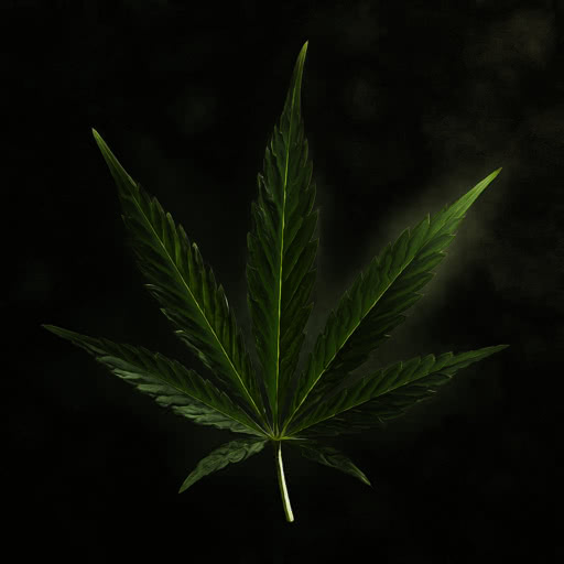 A leaf from a marijuana plant presented in an anguished abstract effect
