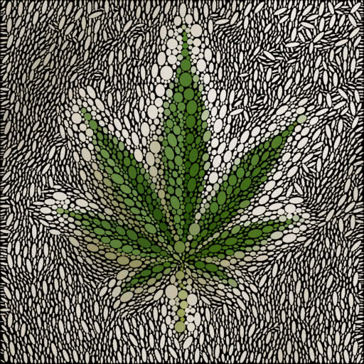 One cannabis leaf transformed using an ellipse packing effect