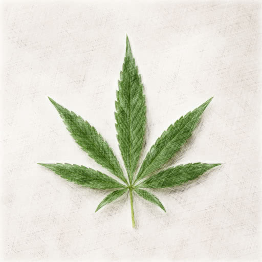 A marijuana leaf featuring a pencil-like sketch treatment