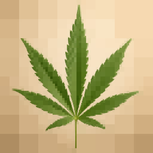 A leaf from a marijuana plant shown with a quadtree geometric effect