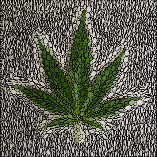Cannabis leaf presented in an ellipse packing effect
