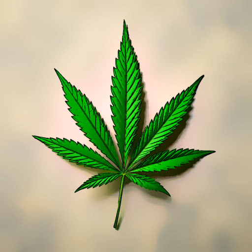 A leaf from a marijuana plant presented in a stylized comic book treatment