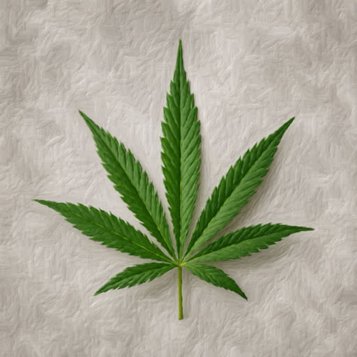A leaf from a marijuana plant rendered with a brushed artistic treatment