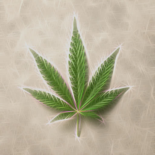 A leaf from a marijuana plant presented in a textured Rodilius effect