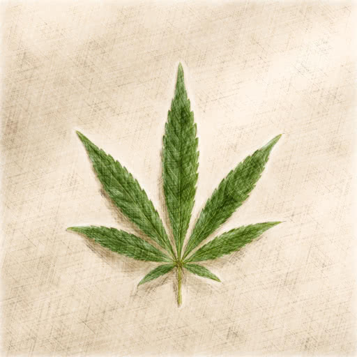 A marijuana leaf shown with a drawn sketch rendering