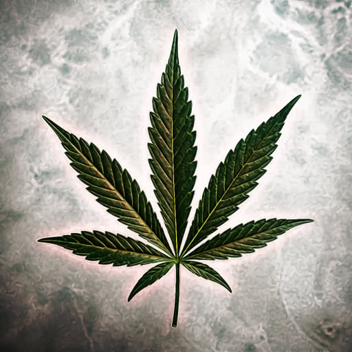 Marijuana leaf rendered with a stylized graphic novel rendering