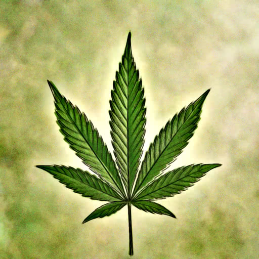 A cannabis leaf presented in a dreamy watercolor rendering
