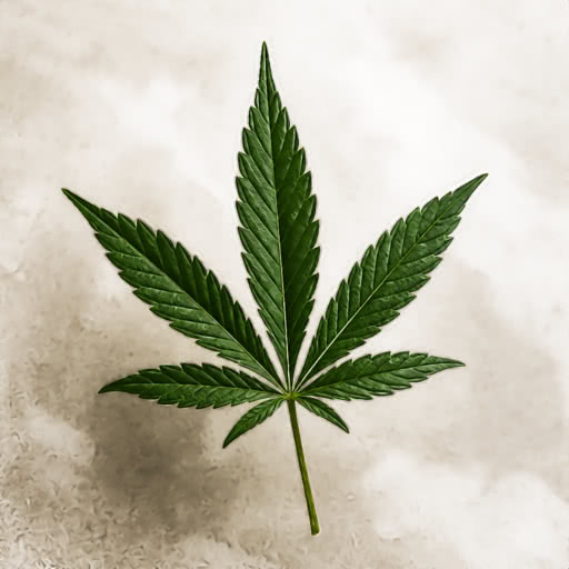 One cannabis leaf presented in a bold graphic rendering