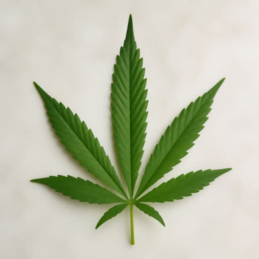 A leaf from a cannabis plant shown with a crisp abstract treatment
