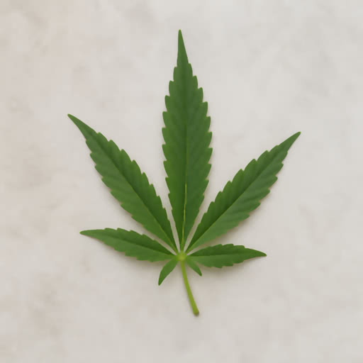 A cannabis leaf with a stylized sharp abstract rendering