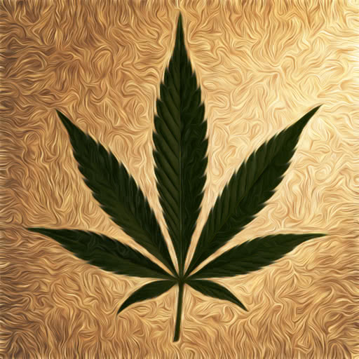 A marijuana leaf with a textured paint daub rendering