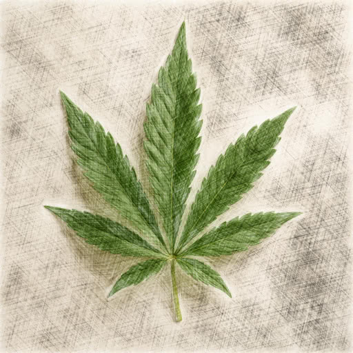 One marijuana leaf presented in a sketch drawing style