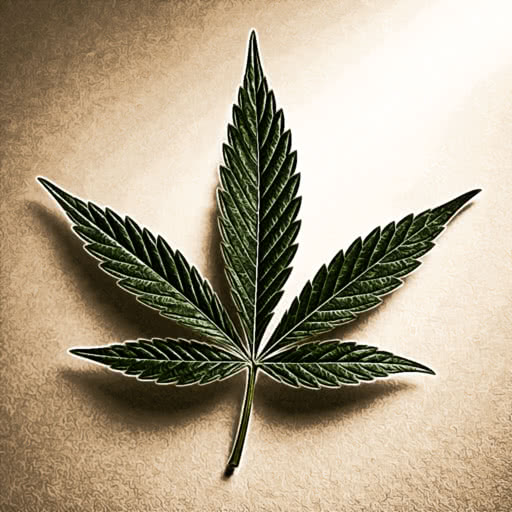A cannabis leaf presented in a colored pencil style