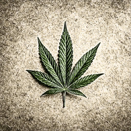 A leaf from a cannabis plant presented in a hand-drawn colored pencil look