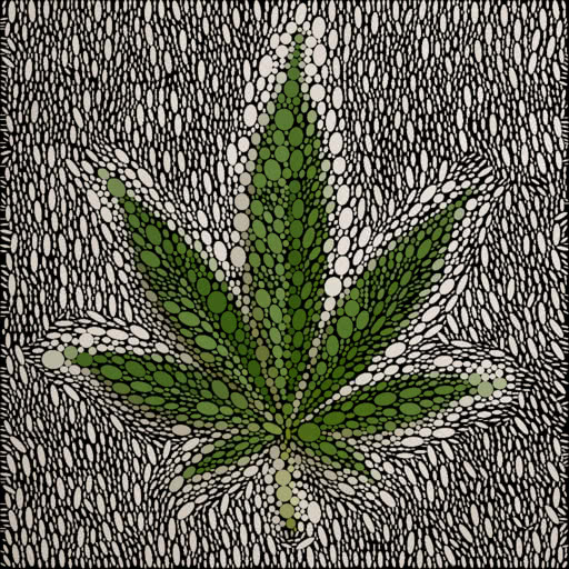Marijuana leaf shown with a packed ellipse pattern