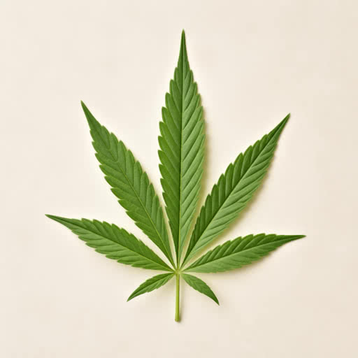 A leaf from a cannabis plant presented in a highlight bloom effect